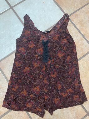 knot sisters Burgundy & Rust Floral Lace-Up Romper